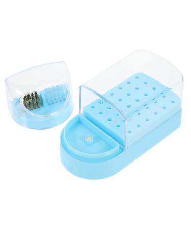 HAPINARY Nail Art Polishing Head Organizer Box Storage Rack Plastic Anti-dust Nail Bit Holder 12x6cm Blue