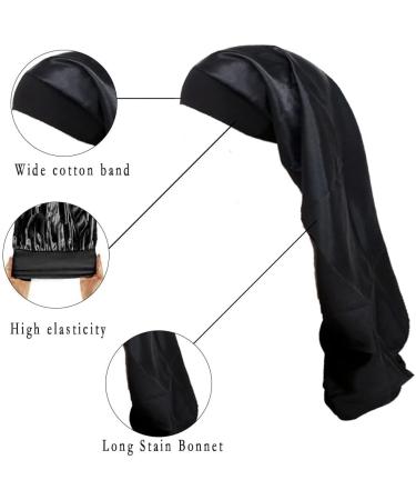 Ladaypoa Long Satin Sleeping Hat Set - 2 Extra Large Sleeping Caps for Women | Soft Black & Purple with Wide Elastic Ribbon for Long Braids | Ideal for Nighttime Comfort - Buy Online on GoSupps.com