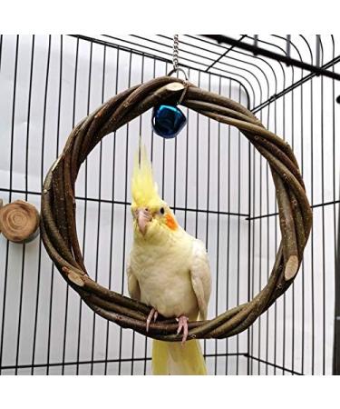 Qeeheng Natural Wood Bird Swing - Circular Hanging Ring with Bell | Parrot Cage Accessories for Nymphensittiche & More - Buy Online on GoSupps.com