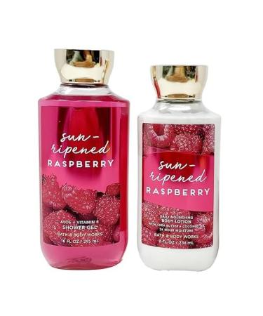 Bath and Body Work SUN-RIPENED RASPBERRY Duo Gift Set - Shower Gel and Body Lotion - Full Size Red