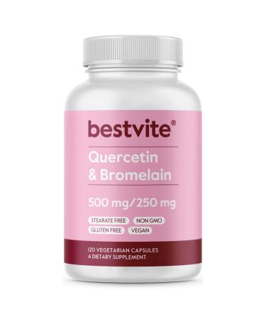 BESTVITE Quercetin with Bromelain 500mg/250mg (120 Vegetarian Capsules) - No Stearates - No Silicon Dioxide - Vegan - Non GMO - Gluten Free 120 Count (Pack of 1)