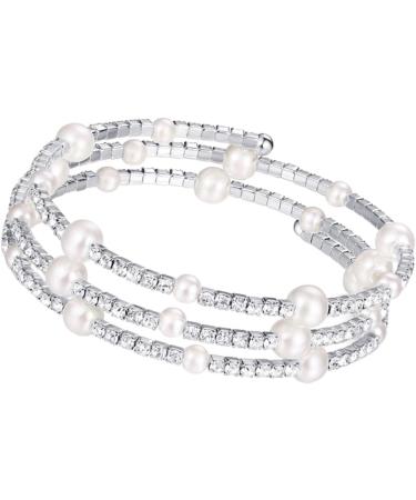 CALLARON 2pcs Stretch Bracelets for Women Rhinestone Bracelets Bangle Bracelets for Women Bracelet for Women Womens Bangles Bracelets Women Bracelets Pearl Bracelet Miss Jewelry Multi-layer mediumx3pcs Silverx3pcs - Buy Online on GoSupps.com
