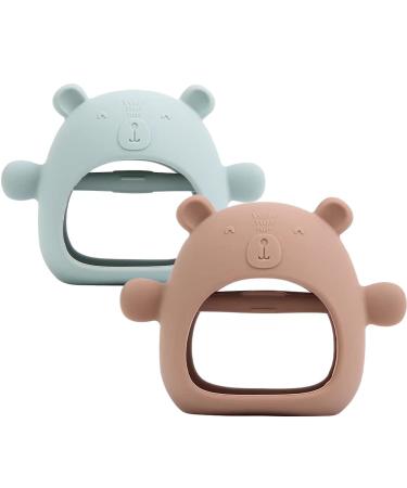 PandaEar Silicone Baby Teething Toys| Baby Hand Teether Mitten for Sucking Needs| Baby Chew Toys Hand Pacifier for Soothing Teething Pain Relief (Brown Green) - Buy Online on GoSupps.com