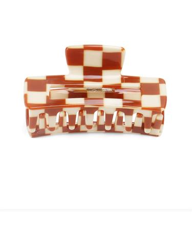 1PC Hair Claw Clips for Thick Hair Fashion Hair Styling Accessories Multicolored Checkered Strong Claw Clips for Women Girls Rectangle YOEMAYUNER (Kaffee)
