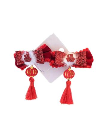 Leadigol Chinese Style Hair Clips Chinese New Year Bowknot Hair Clips Red Plush Ball Tassel Hairpin Barrettes Hair Side Clip for Girls Women Spring Festival Hair Accessories