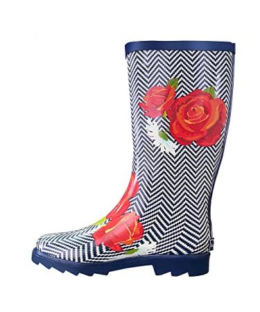 landchief Rain Boots for Women, Ladies Tall and Mid Calf Solid Waterproof Rubber boots for Garden 9 Blue Wave