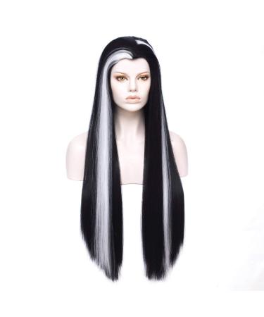 Morticia Long Straight Black and White Mixed Widow's Peak Design Women Costume Wig - Buy Online on GoSupps.com