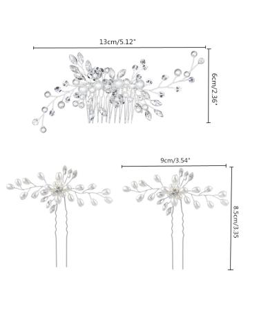 Elegant Bride Wedding Hair Comb Set | Crystal Pearl Hair Clips & Silver Vine Headdress for Girls - Buy Online on GoSupps.com