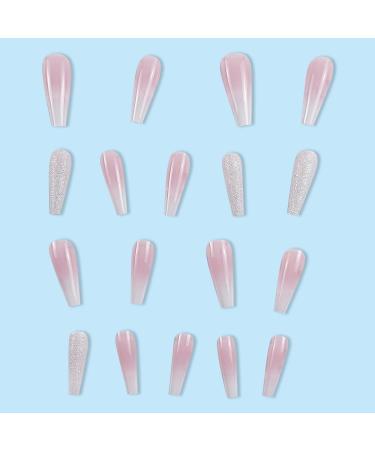 Press on Nails Long Fake Nails Lotus Root Powder Gradual Shining Powder False Nails Press on Nails Designs Acrylic Nails Press on Artificial Nails Stick on Nails For Women Girls 24Pcs - Buy Online on GoSupps.com
