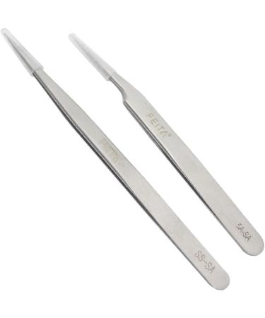 FEITA Precision Tweezers Set - Straight & Slanted Tip Stainless Steel Tweezers for Eyelash Extension, Craft, Jewelry, Eyebrow & Ingrown Hair Removal - Silver 2Pcs - Buy Online on GoSupps.com