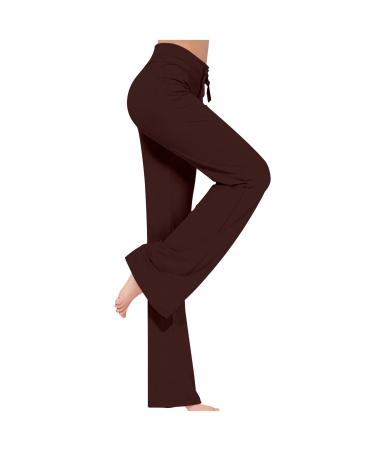 Attine Women's Wide Leg Yoga Pants Bootcut High Waist Sweatpants Workout Casual Flare Leggings Stretch Pants with Pockets A03-brown 3X-Large