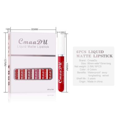 6Pcs Dark Red Matte Liquid Lipstick Set | Long Lasting, Waterproof Lip Stain | Gift Set for Women | Matte Makeup Collection - Buy Online on GoSupps.com