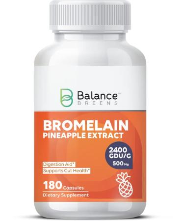 Bromelain Pineapple Extract Supplement 2,400 GDU/g - 500mg - 180 Capsules - Supports Healthy Digestion & Inflammatory Responses, Bruises, Joint Health, Nutrient Absorption - by Balance Breens
