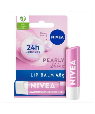 NIVEA Pearly Shine Lip Balm (4.8g) Lip Balm with Shea Butter Natural Oils and Vitamins Provides 24h Moisture and a Glamorous Shiny Touch Nourishing Lip Care