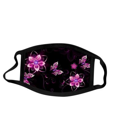 Yliquor Mouth Covering For Protection Butterfly Design Printed Anti-Face Dust Washable Earloop Cotton Cloth Dust Face Bandanas (Black 1 PC)