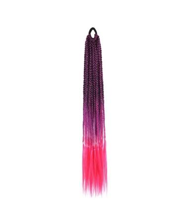 Bun Hair Pieces for Women 24 Inch Braided Ponytail Multicolor Braid Extensions Rainbow Braided Hair Extensions Synthetic Wigs with Elastic Bands Messy Bun Hair Piece (Color : 1B-Pupple-Red Size : 2