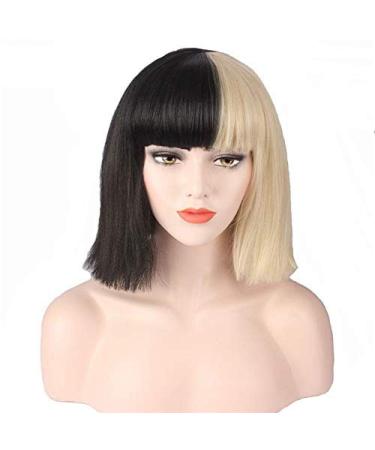BGHJUE WIG Hair 28cm for Black and White Women Brazilian Short Bob Wight Straight Glueless Lace WIG 28cmblackandwhite Black and White28cm