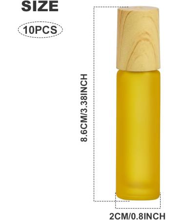 Frosted Glass Essential Oil Roller Bottles (10pcs) - Yellow, Wood Grain Cap, Stainless Steel Roller, 10ml Empty Perfume Bottles - Buy Online on GoSupps.com