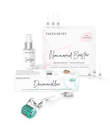 Smade microneedling set for pores and against blackheads for face & body - faces of FEY DERMAROLER 0.50 mm real needles Niacinamide Serum & Sanitizer - Pickelmalen Remove Niacinamide Basic Set 0.50 mm