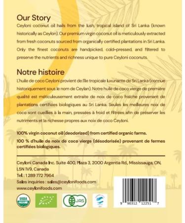 Ceyloni Organic Virgin Coconut Oil. USDA Organic certified Cold Pressed and Unrefined Virgin Coconut Oil for cooking baking and hair care (200ml) - Buy Online on GoSupps.com