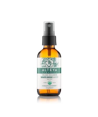 Alteya Organic White Rose Water Spray 60ml Glass - Pure Organic Rosa Alba Hydrolat - USDA Certified Organic - Sensitive Skin - Face Toner Revitalizing Body Condition Hair & Scalp