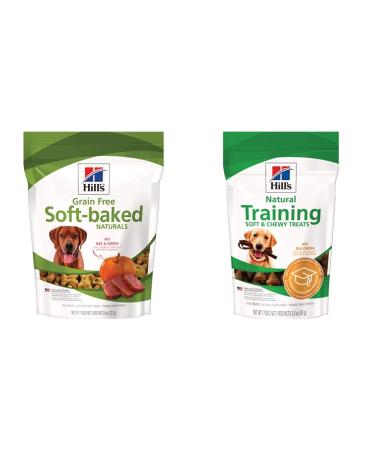 Hills Grain Free Soft-Baked Naturals Dog Treats with Duck & Pumpkin (8 oz) + Hills Natural Soft and Chewy Training Dog Treats with Real Chicken (3 oz)