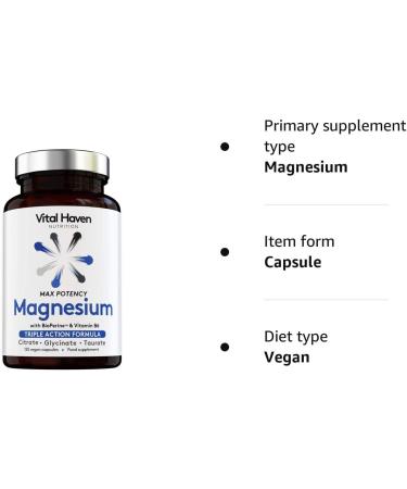 Max Absorption Magnesium Complex with Vitamin B6 - Premium Vegan Formula Made in UK - Triple Action Magnesium Citrate, Glycinate, Taurate with Bioperine - Buy Online on GoSupps.com