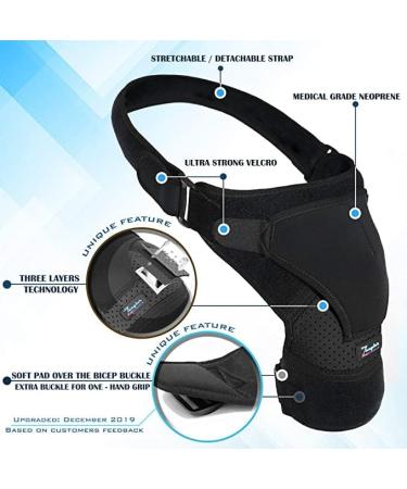 Shoulder Brace for Women & Men - Torn Rotator Cuff Support AC Joint Pain Relief Arm Immobilizer Wrap - Medium/Large Black - Free Extension - Buy Online on GoSupps.com