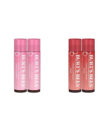 Burt's Bees 2-Pack Tinted Lip Balm Bundle with Pink Blossom and Petal Rose Shades for Long Lasting Hydration Infused with Shea Butter