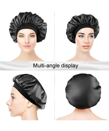 leiwo Silk Bonnet Satin Bonnet 2PCS Hair Bonnet for Sleeping Soft Elastic Band Breathable Hair Wrap Sleep Cap Black + Brown - Buy Online on GoSupps.com