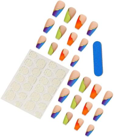24Pcs Press on Nails Long French Tips Fake Nails Acrylic T-Shape False Nails Summer Reusable Ombre Artificial Nails for Women and Girls - Buy Online on GoSupps.com