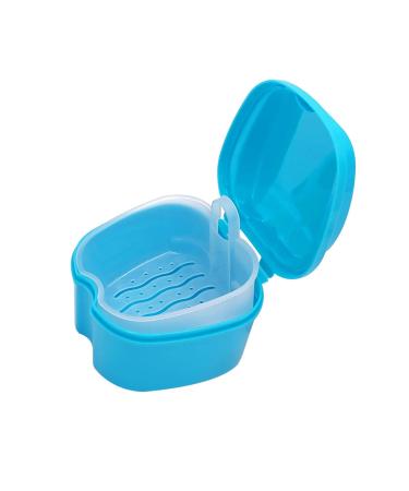 ZUER Denture Box,Denture Bath Cleaning Soaking Cup with Strainer,Use for Storing High-Finish Delicate Jewellery, Gum Shields, Bite Guards and Orthodontic Appliances,Light Blue