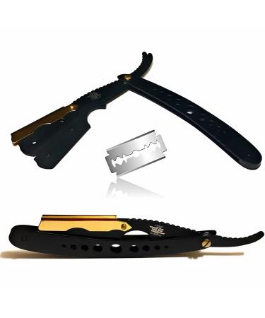 Premium Black and Gold Straight Edge Shaving Razor for Men - Perfect for Hair Mustache and Eyebrow Grooming | International Shipping Available - Buy Online on GoSupps.com