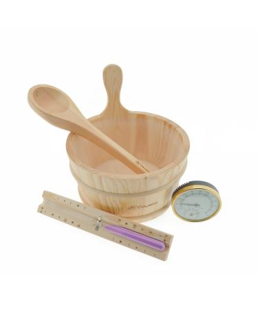Dewello sauna accessories set |Sauna thermometer hygrometer hourglass infusion bucket & sauna plain |The perfect sauna accessory for home bucket & kell & hourglass & thermometer