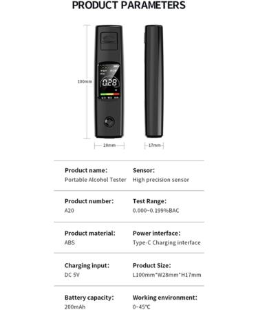Jimenez Alcohol Tester Non-Contact Alcoholometer Rechargeable Portable Breathalyzer Easy to Use B - Buy Online on GoSupps.com