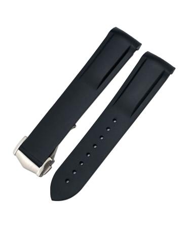 SAWIDEE 19mm Curved Rubber Watch Strap Fit for Omega Speedmaster Moonwatch Seamaster 300 AT150 Black Rose Buckle