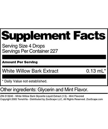 White Willow Bark Glycerite Liquid Extract (1:5) - Mint Flavor - 1 oz - Premium Herbal Supplement for Natural Relief - Buy Online on GoSupps.com