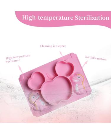 SFCCMM Toddler Silicone Divided Plate - Non-Slip Suction Baby Dinnerware (Dinosaur Pink) - Buy Online on GoSupps.com