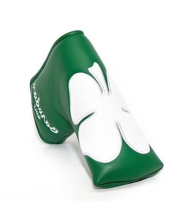 barudan golf Shamrock Clover Blade Putter Cover Headcover Club Protector with Magnet Closure fits Blade Style putters Green- White Clover