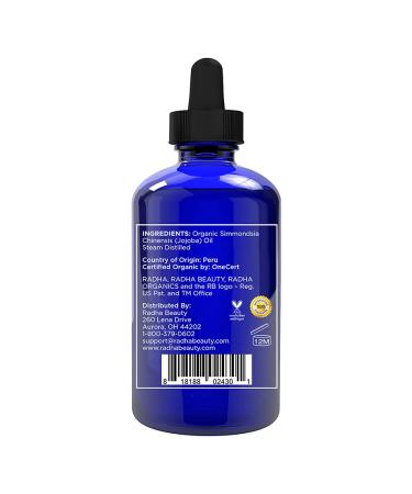 Radha Beauty USDA Certified Organic Jojoba Oil 4 fl oz - 100% Pure Unrefined Cold Pressed - Great Carrier Oil for Hair, Skin & Nails - Buy Online on GoSupps.com