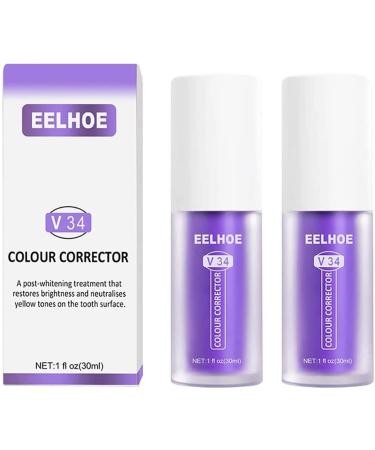v34 Colour Corrector,Purple Toothpaste,Teeth Whitening Sensitive Teeth Toothpaste, Intensive Stain Removal Teeth Reduce Yellowing, Purple Toothpaste for Teeth whitening (2pcs Purple)