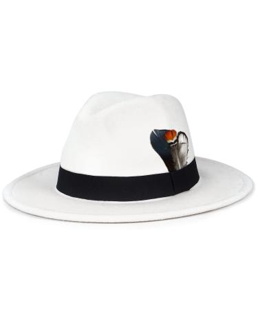 FADACHY Classic Fedora Hats for Men & Women Wide Brim Felt Hat Panama Dress Fedora Hat Large A-white