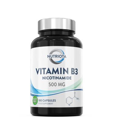 Vitamin B3 Nicotinamide 500 mg 180 High Strength Flush-Free Niacin Capsules Vegan-Friendly Nicotinamide Vitamin B3