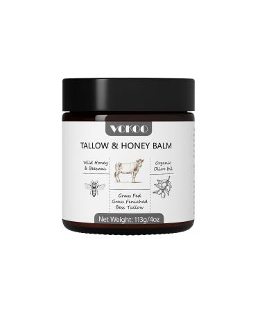 VOKOO Beef Tallow for Skin (4 OZ) Organic Beef Tallow and Honey Balm Grass Fed Beef Tallow for Face and Body Deeply Hydrating Tallow Face Moisturizer with Quick Absorption