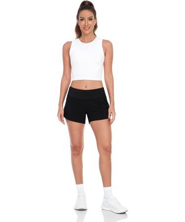 HeyNuts Women's Focus Running Shorts - Mid Waisted Athletic Shorts with Liner and Zipper Pocket - 4 Black - Buy Online on GoSupps.com