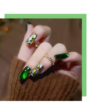 7ml Crystal Cat Eye Magnetic Nail Polish Set - Bright Silver UV Gel with Shiny Diamond Glitter & Magnet Stick (Dark Green) - International Shipping Available - Buy Online on GoSupps.com