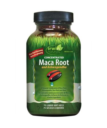 Irwin Naturals Concentrated Maca Root and Ashwagandha Supplement Dietary Support for Men and Women 75 Liquid Soft Gels