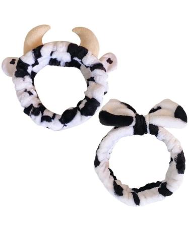 Beaupretty Makeup Headband Cow Ears Headbands  2 Pieces Lovely Headband Cow Pattern Headband Soft Bath Makeup Spa Washing Face Head Wraps Spa Headband
