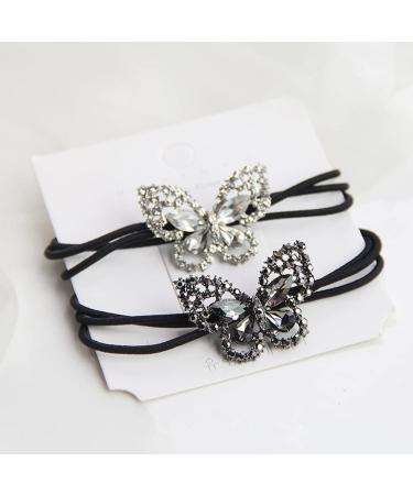 Xiwstar 6Pcs Korean Fashion Rhinestone Crystal Butterfly Hair Scrunchies - Stylish Three Layers Ponytail Holder for Women and Girls - Buy Online on GoSupps.com
