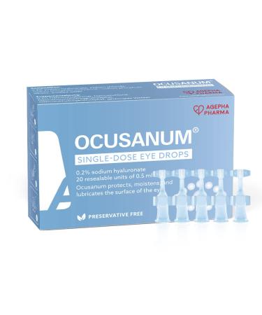 Ocusanum Single Use Eye Drops for Dry Eyes| Lubricant Eye Drops for Contact Lens| Preservative Free Eye Drops| Hyaluronic Acid Eye Drops |Artificial Tears for Red Eyes Itchy Eyes Sore Eyes (PACK OF 1) 1 Count (Pack of 1)